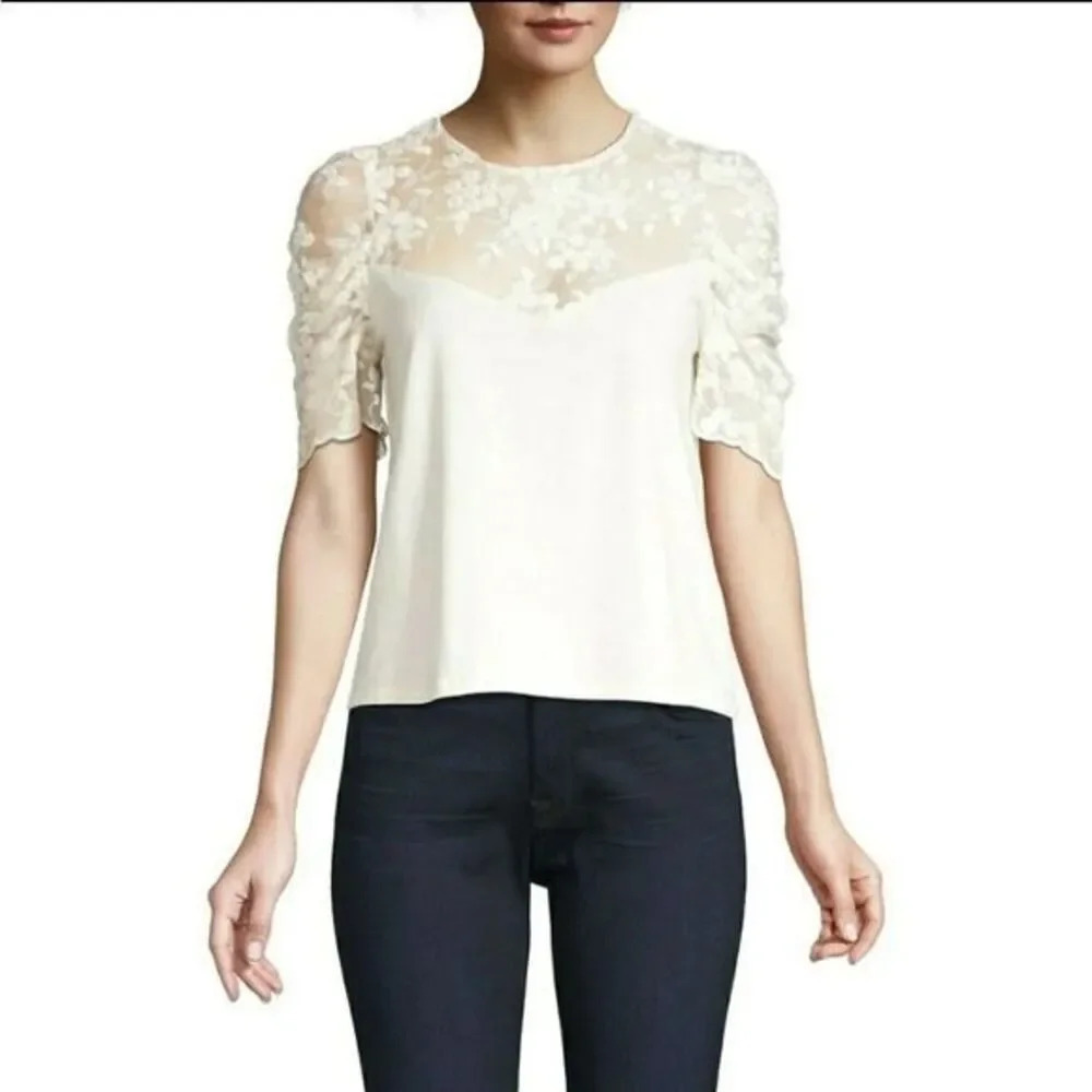 NWOT GENERATION Love Gabriella embroidered Puff sleeve illusion top